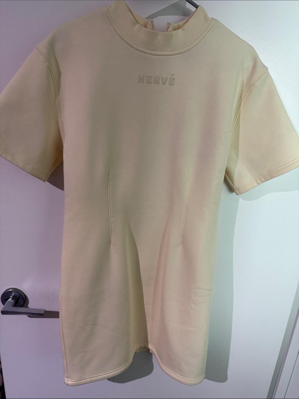 New Hervé Léger Cream Short Sleeve Mini Dress